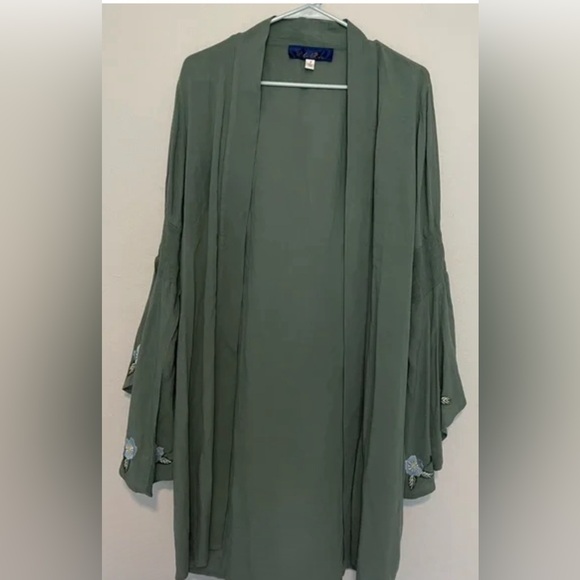 Anthropologie Sweaters - Anthropologie Green Cardigan with Embroidered Flared Sleeves, Small, NWOT